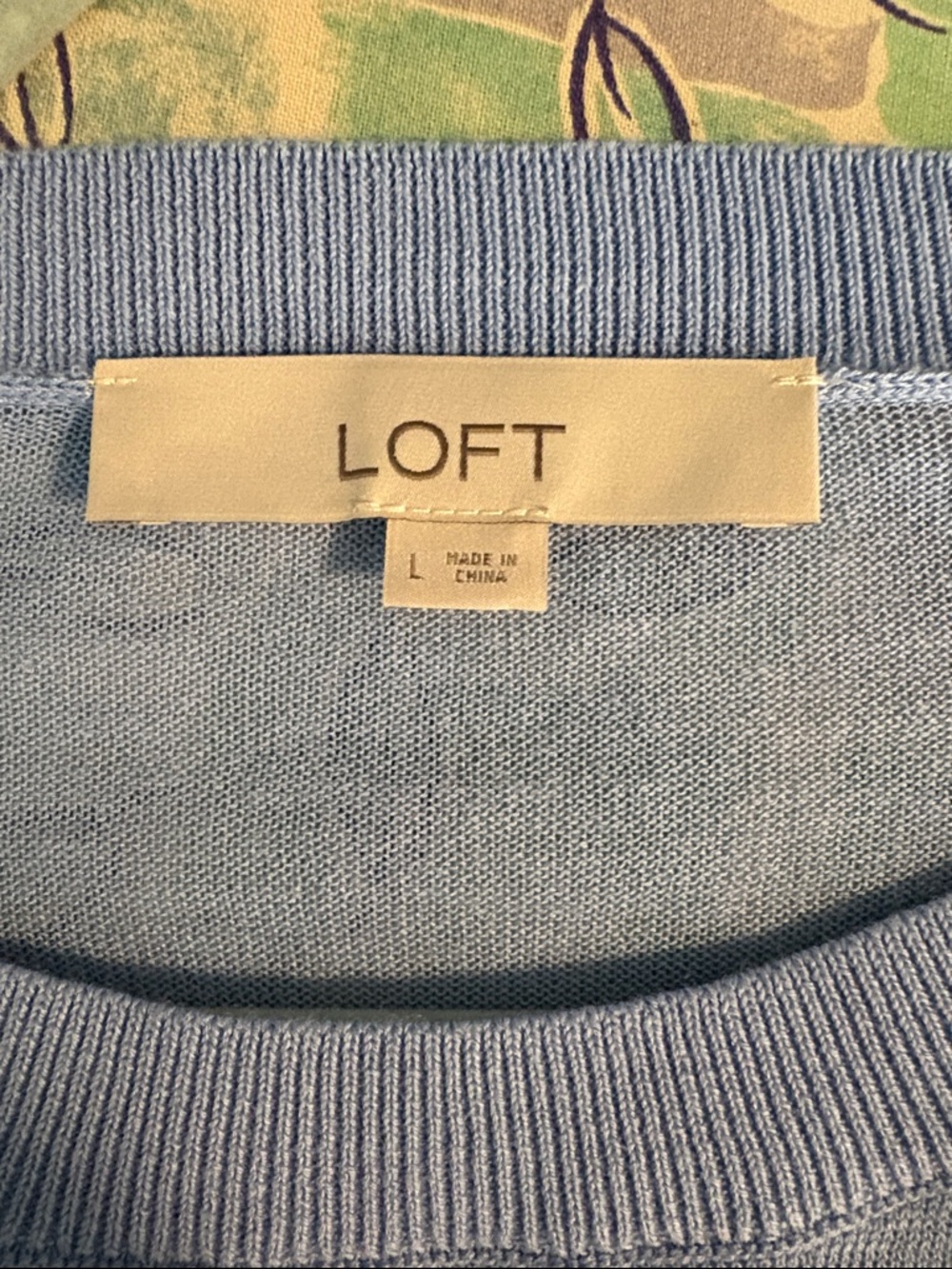 LOFT Lightweight Blue Sweater with Yellow Lemon Motifs Sz Large - Picture 4 of 6